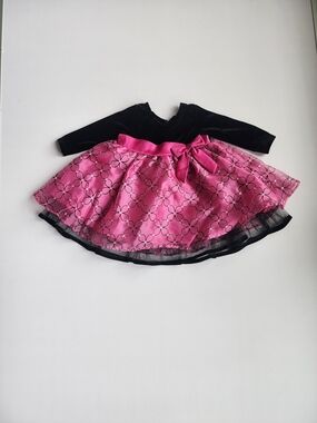 Bonnie Baby Black Velvet Top with Hot Pink Satin Waist and Floral Skirt